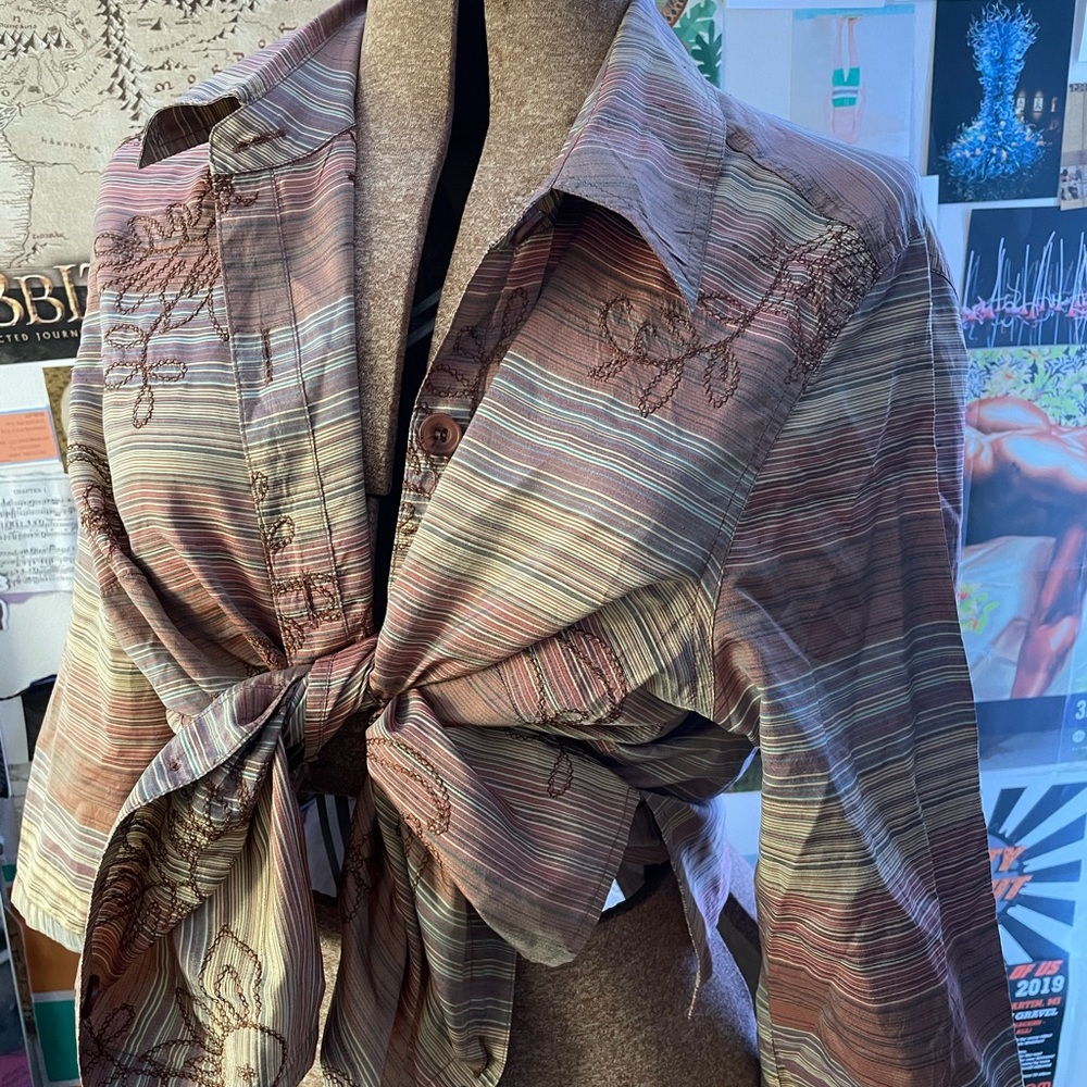 Vintage Embroidery silk feel blouse